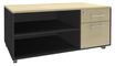Console mobile LEVEL/STEELY/WOODY- L120 x H63 x P60 cm - 2 tiroirs dont 1 DS - coté anthracite - finition façade et dessus imitation Erable