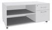 Console mobile LEVEL/STEELY/WOODY- L120 x H63 x P60 cm - 2 tiroirs dont 1 DS - coté Blanc - finition façade et dessus Blanc perle