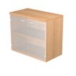 7331920002335-Bibliothèque basse Trend - L80xP35xH72 cm - 2 portes en verre dépoli - imitation hêtre--0
