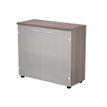 7331920002373-Bibliothèque basse Trend - L80xP35xH72 cm - 2 portes en verre dépoli - imitation frêne Toscan--0