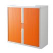 Armoire mi-haute à rideaux EASY OFFICE - 110 x 104 x 41,5 cm - Corps blanc - Rideaux et poignée orange