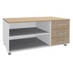 Console mobile EXPRIM/LOFTER/LEVEL - L120 x H63 x P60 cm - 3 tiroirs - coté Blanc - finition façade et dessus imitation Chêne clair