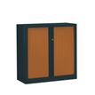 3219096914161-Armoire basse monobloc à rideaux ETIC - 100 x 120 cm - anthracite/imitation merisier--0