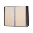 3700339871469-Armoire basse à rideaux - L120  x H105 x P43 cm - 2 tablettes - corps silver / porte chêne clair--0