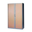3700339871582-Armoire haute à rideaux - L120  x H198 x P43 cm - 4 tablettes - corps silver / porte hêtre--0