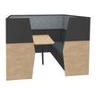 Box acoustique IN'TEAM - L210 x H 150 x P170 cm - 6 places avec table - structure chêne clair et carbone - panneaux gris chiné