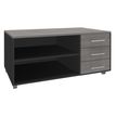Console mobile LEVEL/STEELY/WOODY- L120 x H63 x P60 cm - 3 tiroirs - coté anthracite - finition façade et dessus imitation Chêne gris