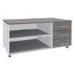 3253310163546-Console mobile LEVEL/STEELY/WOODY- L120 x H63 x P60 cm - 3 tiroirs - coté Blanc - finition façade et dessus imit--0