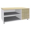 Console mobile LEVEL/STEELY/WOODY- L120 x H63 x P60 cm - 3 tiroirs - coté Blanc - finition façade et dessus imitation Erable