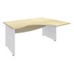 Bureau compact à droite DUAL - L180 cm - Pieds blanc - plateau imitation Erable (Pieds de renfort ou caisson bout de bureau obligatoire à rajouter - non inclus)
