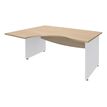 Bureau compact à gauche DUAL - L180 cm - Pieds blanc - plateau imitation Chêne clair (Pieds de renfort ou caisson bout de bureau obligatoire à rajouter - non inclus)
