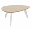 3253310177451-Table basse galet - L100xH42xP90/80 - pied blanc - plateau imitation chêne clair--0