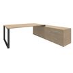 Bureau LOFTER Manager - L180 x P100 x H72,5 cm - console retour à droite (tiroirs) - pieds carbone - plateau imitation chêne clair
