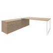 Bureau LOFTER Manager - L180 x P100 x H72,5 cm - console retour à gauche (tiroirs) - pieds blanc - plateau imitation chêne clair
