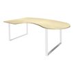 Bureau LOFTER Manager arrondi -  retour à gauche - L200 cm - Plateau imitation Erable - Pied blanc (Pieds de renfort obligatoire à rajouter - non inclus)