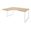 Bureau compact LOFTER - L160 cm - Retour à gauche - Plateau imitation chêne clair - pied Blanc - (pied de renfort obligatoire à rajouter - non inclus)