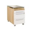 Caisson mobile SLIVER - Profondeur 62 cm - 2 tiroirs + 1 tiroir plumier - Top en verre trempé - Chêne fil et blanc