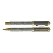 3219918262739-Enzo Varini Palazzo Maiolica - Parure de stylo à bille et stylo plume - fond beige motif argenté-Avant-0