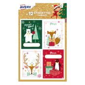 12 étiquettes cadeaux de Noël, ours polaire et renard