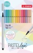 STABILO Pen 68 Pastellove - Pack de 15 feutres - couleurs pastels assorties
