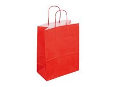 50 Sacs cadeau kraft - poignées torsadées - 18 cm x 8 cm x 22 cm - rouge