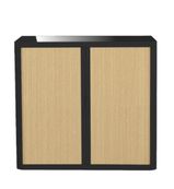 Armoire basse à rideaux EASY OFFICE - 110 x 104 x 41,5 cm - Corps et poignée noir - Rideaux imitation hêtre