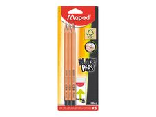 Maped Black'Peps - Pack de 6 crayons - HB + 1 gomme Technic 600