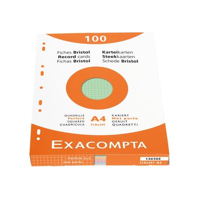 3130630136569-Exacompta - Pack de 100 Fiches Bristol - A4 - petits carreaux - perforées - couleurs assorties-Avant-2