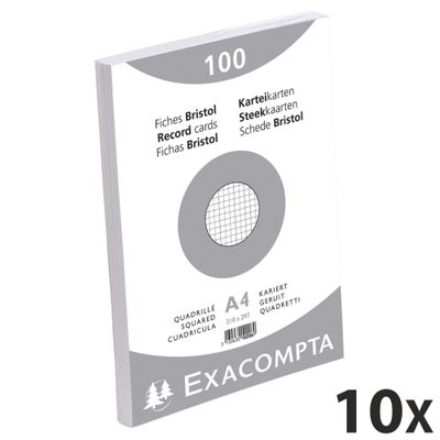 3130631102068-Exacompta - 10 Packs de 100 Fiches Bristol - A4 - petits carreaux - non perforées - blanc--0