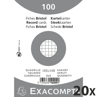 3130631102099-Exacompta - 20 Packs de 100 Fiches Bristol - 10,5 x 14,8 cm - petits carreaux - non perforées - blanc--0