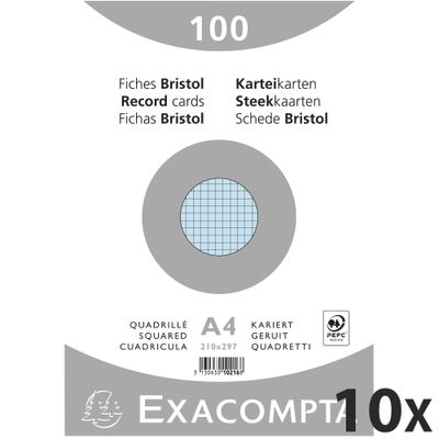 3130632102166-Exacompta - 10 Packs de 100 Fiches Bristol - A4 - petits carreaux - non perforées - bleu--0
