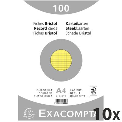3130632102562-Exacompta - 10 Packs de 100 Fiches Bristol - A4 - petits carreaux - non perforées - jaune--0