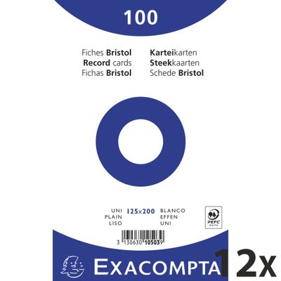3130631105038-Exacompta - 12 Packs de 100 Fiches Bristol - 12,5 x 20 cm - unies - non perforées - blanc--0