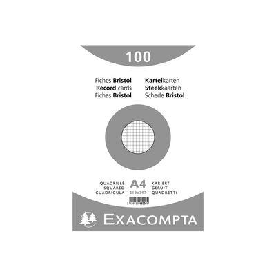 3130631102068-Exacompta - 10 Packs de 100 Fiches Bristol - A4 - petits carreaux - non perforées - blanc-Avant-1