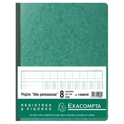 3130639140802-Exacompta - Piqûre à tête paresseuse - 8 colonnes sur 1 page - 32 x 25 cm - 80 pages - vert--0