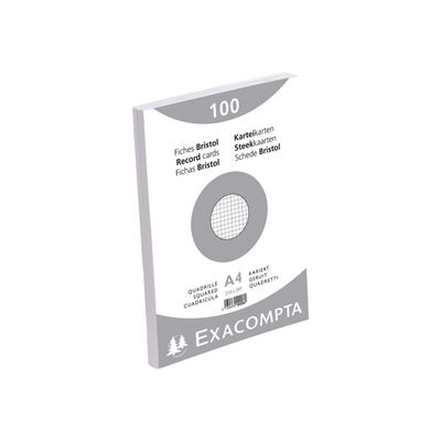 3130631102068-Exacompta - 10 Packs de 100 Fiches Bristol - A4 - petits carreaux - non perforées - blanc-Angle gauche-3