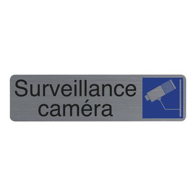 3130630671534-Exacompta - Plaque de signalisation Surveillance caméra - 165 x 44 mm - aluminium brossé-Avant-0