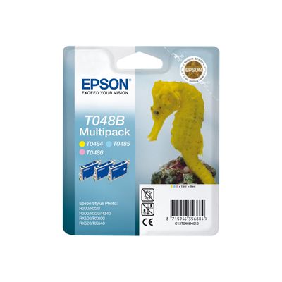 8715946356884-Epson T048B Hippocampe - Pack de 3 - cyan clair, magenta clair, jaune - cartouche d'encre original-Avant-1