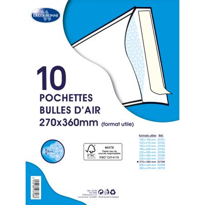 3240180237088-La Couronne - 10 Pochettes bulles - 270 x 360 mm - autocollant - blanc--0