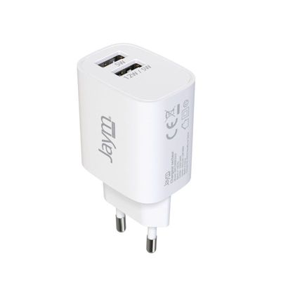3701263503396-JAYM - Chargeur secteur - 2 USB + cable USB vers micro USB - blanc--1