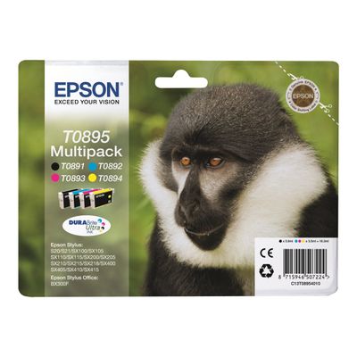 8715946507231-Epson T0895 Singe - Pack de 4 - noir, cyan, magenta, jaune - cartouche d'encre originale-Avant-1