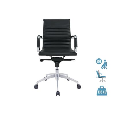 3700339883806-Fauteuil de bureau WARREN - accoudoirs fixes - dossier bas - cuir noir--0