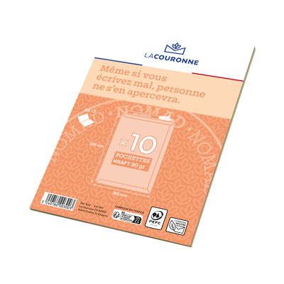 3240180003003-La Couronne - 10 Pochettes  C5 162 x 229 mm - 90 gr - kraft - sans fenêtre - bande auto-adhésive--0