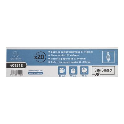 3130631409518-Exacompta - 20 Bobines thermiques - rouleaux TPE Safecontact - 1 pli - 57 x 40 x 12 mm - 18 m-Avant-2