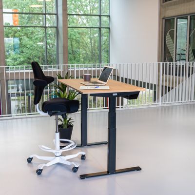 3760350281180-Bureau électrique UGO - L160x80cm - pieds noirs - plateau imitation chêne Stone--0
