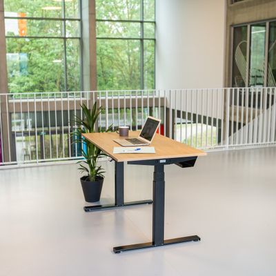 3760350281180-Bureau électrique UGO - L160x80cm - pieds noirs - plateau imitation chêne Stone--1