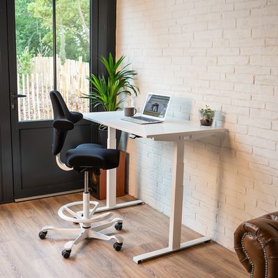 3760350281128-Bureau électrique UGO - L160x80cm - pieds blancs - plateau blanc laqué--0