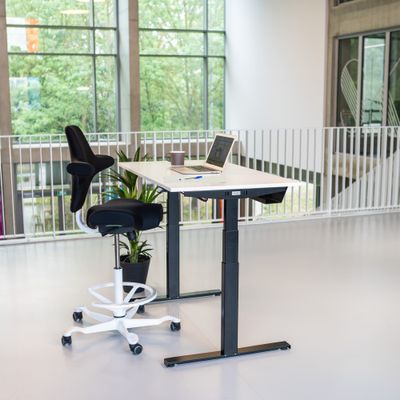 3760350281203-Bureau électrique UGO - L140x80cm - pieds noirs - plateau blanc laqué--3