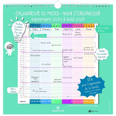 3664447138664-Calendrier mensuel Bien S'organiser - 12 feuilles - 30 x 30 cm - Oberthur--0