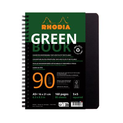 3037921199138-RhodiActive Greenbook - Cahier à spirale 100% recyclé - A5+ (16 x 21 cm) - 160 pages 90 g/m² - petits carreau--0